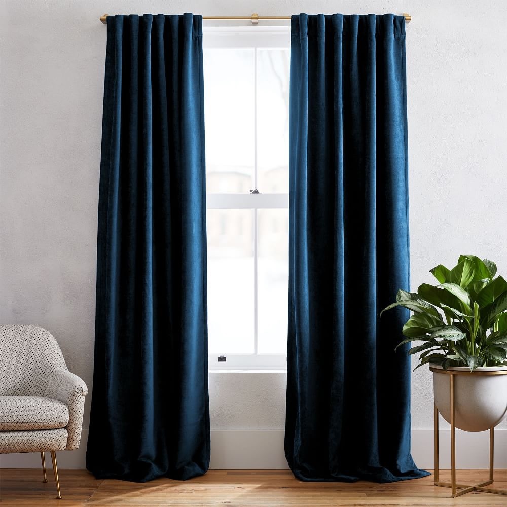 West Elm Worn Velvet Curtains - Regal Blue - 48” x 108”
